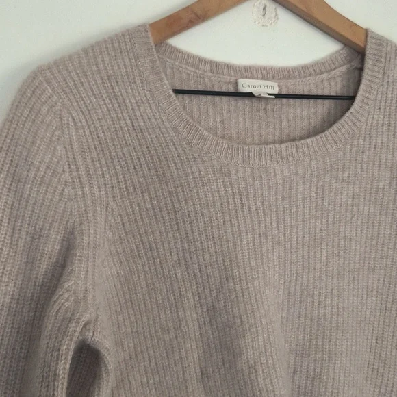 Garnet Hill Oatmeal Beige 100% Cashmere Twist Front Chunky Knit Sweater Sz Large - Picture 6 of 17